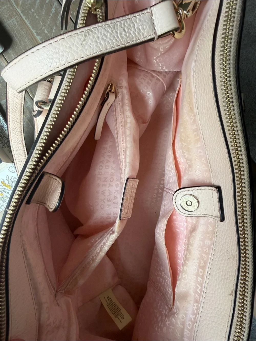 kate spade Blush Pink Pebbled Leather Satchel with Gold Hardware